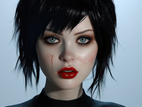 gothic woman with dark makeup and red lips photo