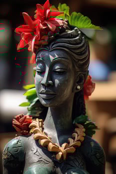Artistic statue with floral decorations photo