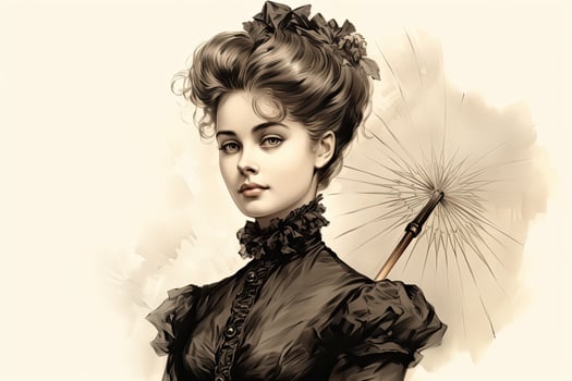 portrait of a woman with elaborate hairstyle and parasol photo