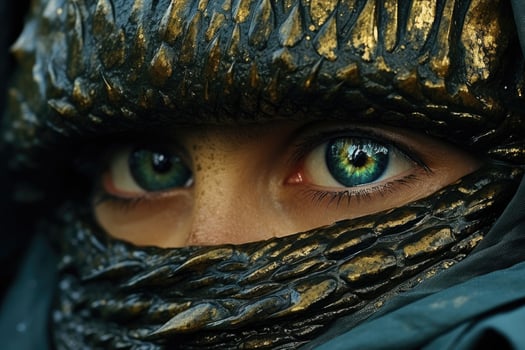 mysterious eyes peering through golden foliage photo