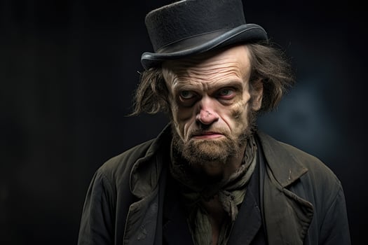 Intense look of a rugged, bearded man in a top hat photo