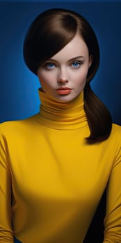 Striking woman in yellow turtleneck photo