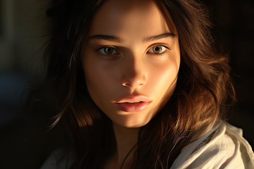 Thoughtful young woman with intense gaze photo