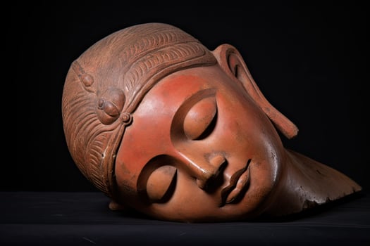 Carved wooden buddha head statue photo