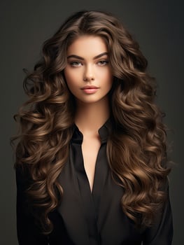 Glamorous woman with long curly hair photo