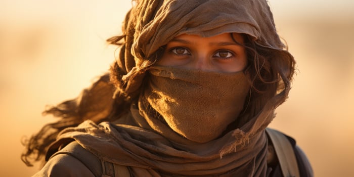 Mysterious desert traveler with covered face photo