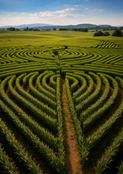 Aerial view of a beautiful crop field with intricate patterns photo