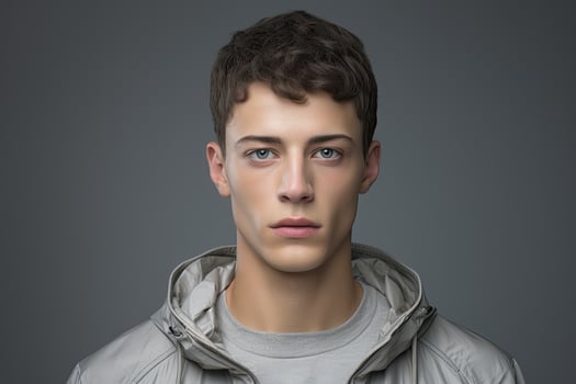 Thoughtful young man in gray jacket photo