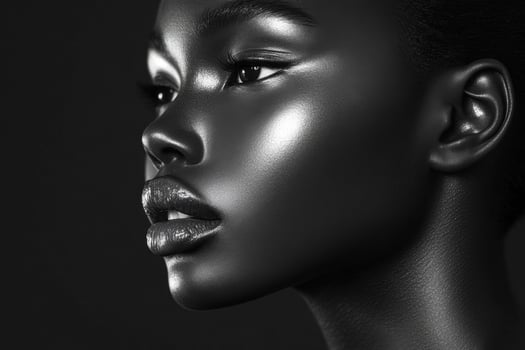 Black and white portrait of a woman with dramatic makeup photo