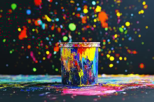 Colorful Paint Bucket Splashes Vibrant Art photo
