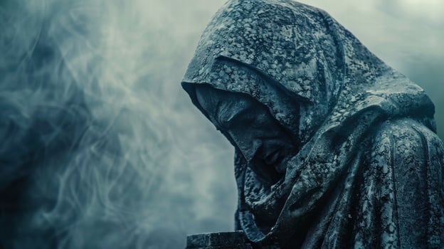 Mysterious hooded figure in the mist photo