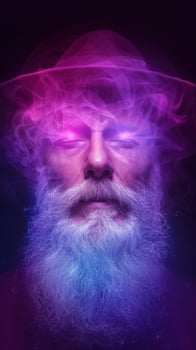 Mystical bearded man in purple smoke photo