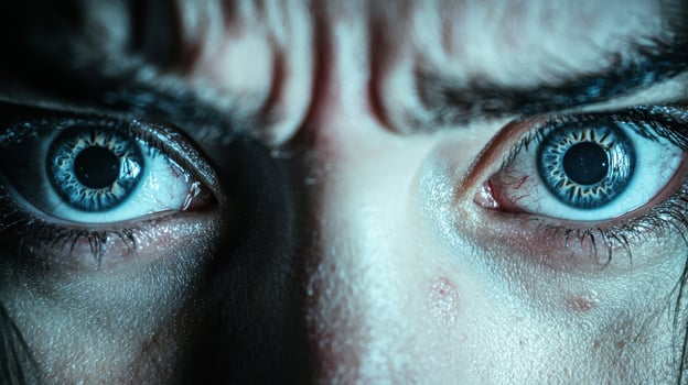 Intense blue eyes staring intently photo