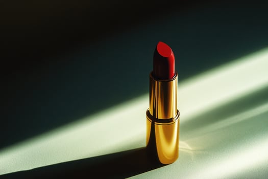 Gold lipstick tube with red creamy lipstick photo