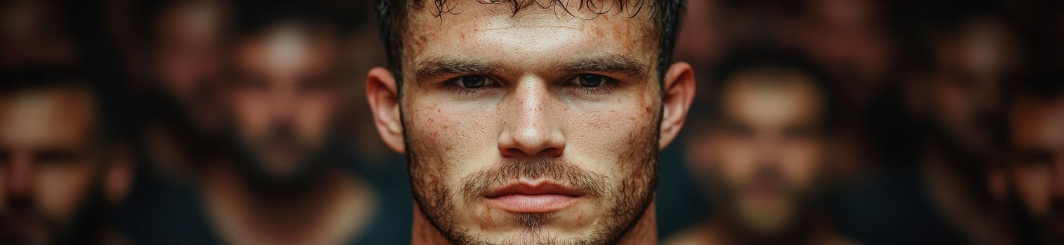 Intense gaze of a rugged man with facial hair photo