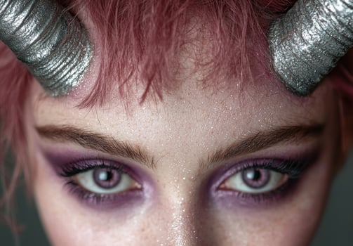 Captivating close up of a persons eyes with vibrant makeup photo
