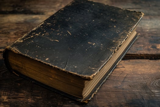 Antique book on wooden table photo