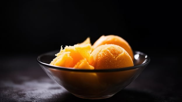 Juicy orange slices in a glass bowl photo