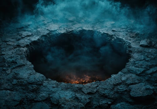 Fiery abyss in icy cave photo