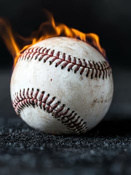 Burning baseball on dark background photo