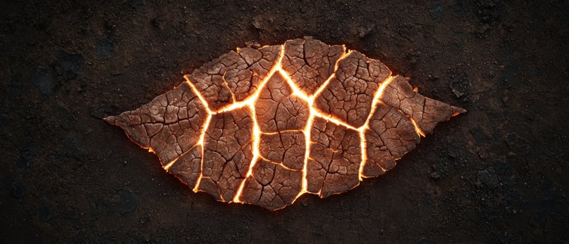 Cracked earth with glowing cracks photo