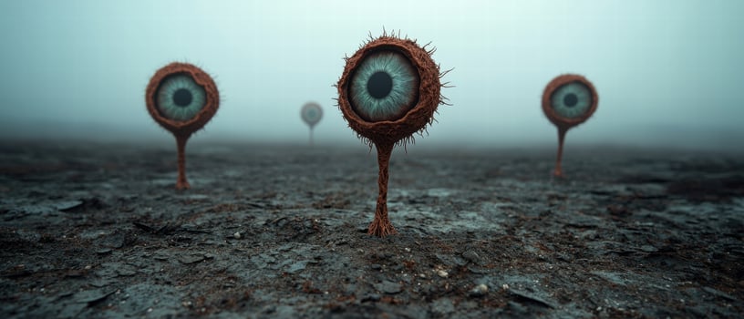 Surreal eye like structures in a desolate landscape photo