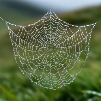 Intricate spider web covered in dew photo