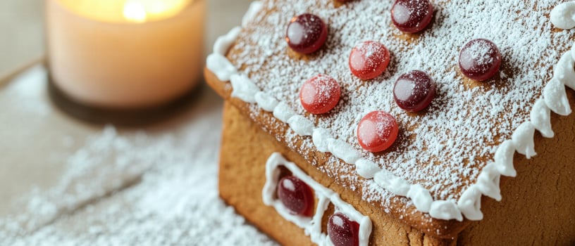 Delicious homemade cake with cherries and powdered sugar photo