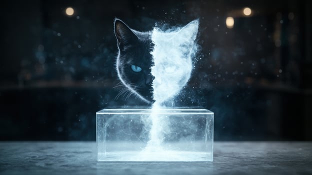 mystical black cat emerging from icy cube photo