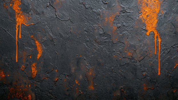 Dramatic volcanic rock texture with fiery orange streaks photo