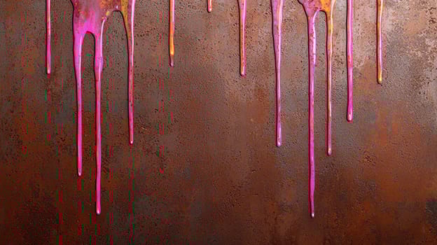 Vibrant pink drips on a rusty metal surface photo