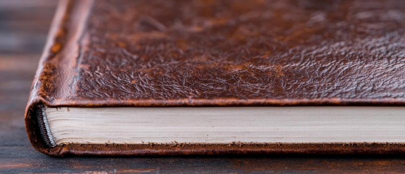 close up of an old leather bound book photo