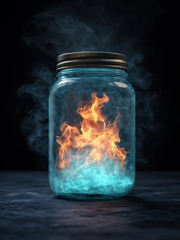 Magical fire trapped in a glass jar photo