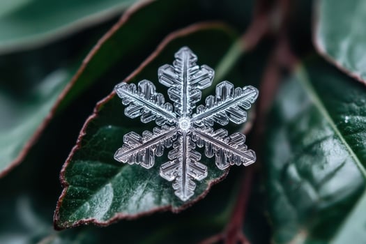 Intricate snowflake crystal on green leaf photo