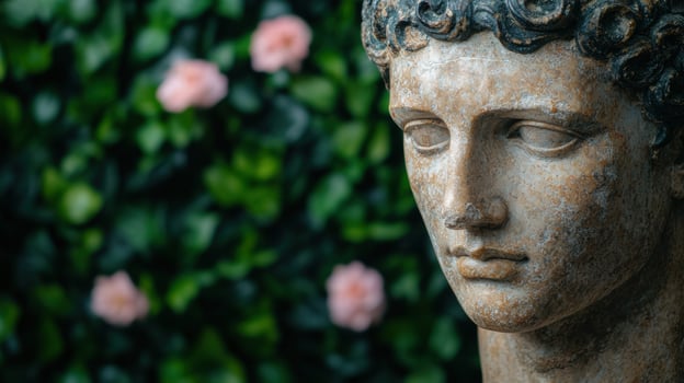 serene stone statue in garden photo