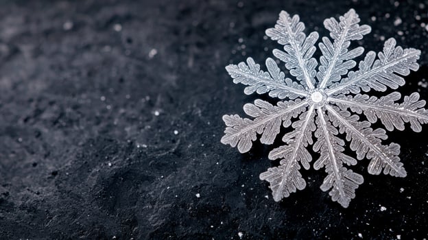 Intricate snowflake on dark background photo