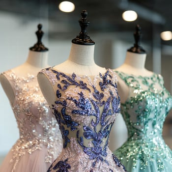 Elegant evening gowns on display photo