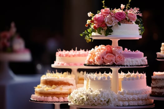 Elegant Wedding Cakes Decorated With Roses And Flowers photo