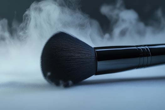 Black makeup brush rests in smoky atmosphere photo
