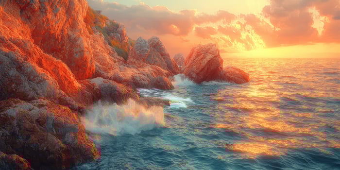 Golden Hour Seascape Dramatic Cliffs Ocean Waves Sunset photo