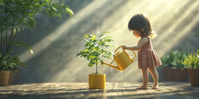 Child Watering Plant Sustainable Future Eco Friendly Gardening Kid Nature photo