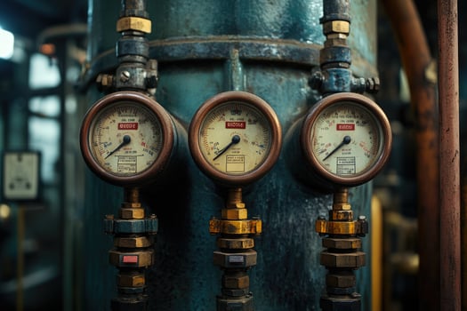 Close-up of pressure gauges measuring industrial processes in factory setting photo
