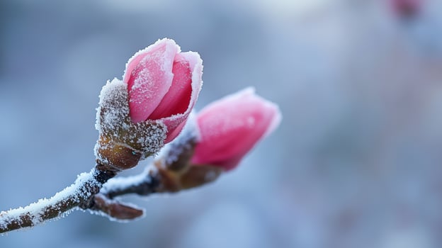 A pink flower is covered in frost photo