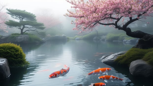 Koi fish in a serene Japanese garden photo