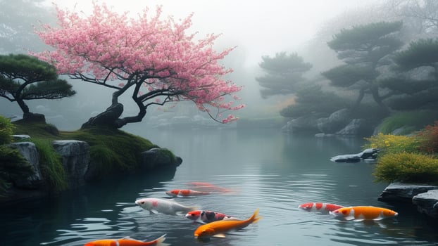 Koi fish in a serene Japanese garden photo