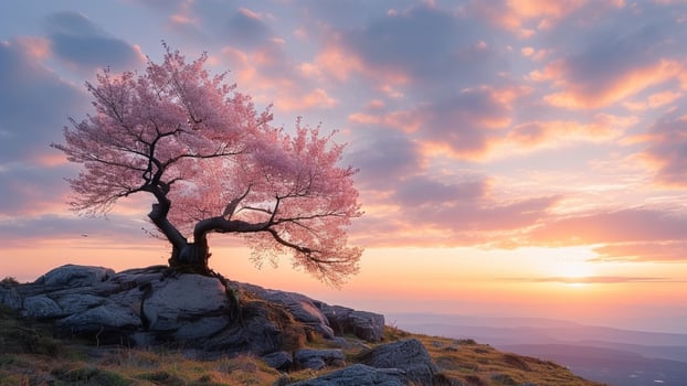 Pink tree at sunset photo