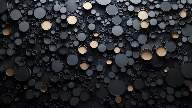 A black and gold background with many small circles photo
