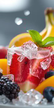 Refreshing berry cocktail garnished with mint and surrounded by fresh fruits photo