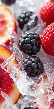 Freshly sliced fruits and berries on ice creating a vibrant and refreshing display for summer enjoyment photo