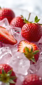 Fresh strawberries arranged on icy surface for a refreshing summer treat photo